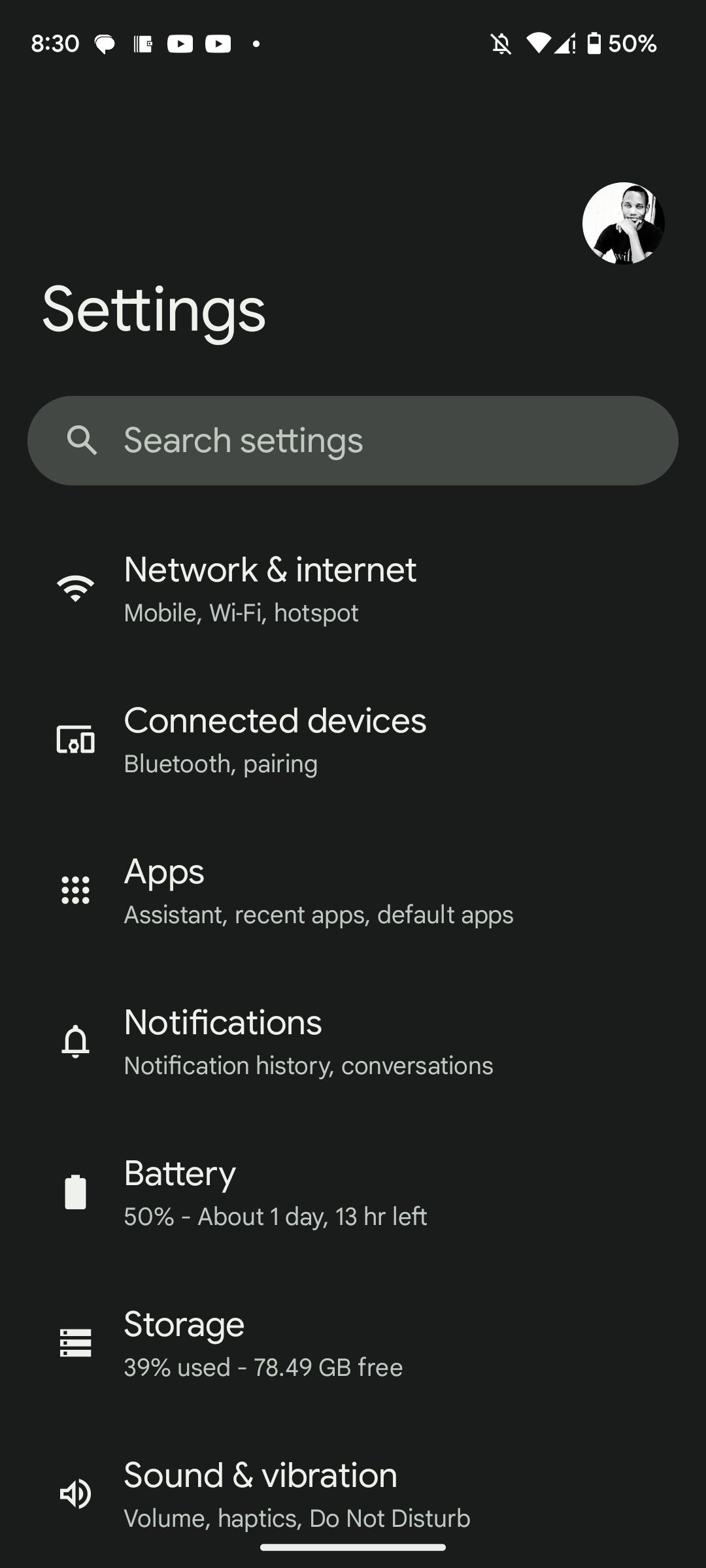 Settings app on Android