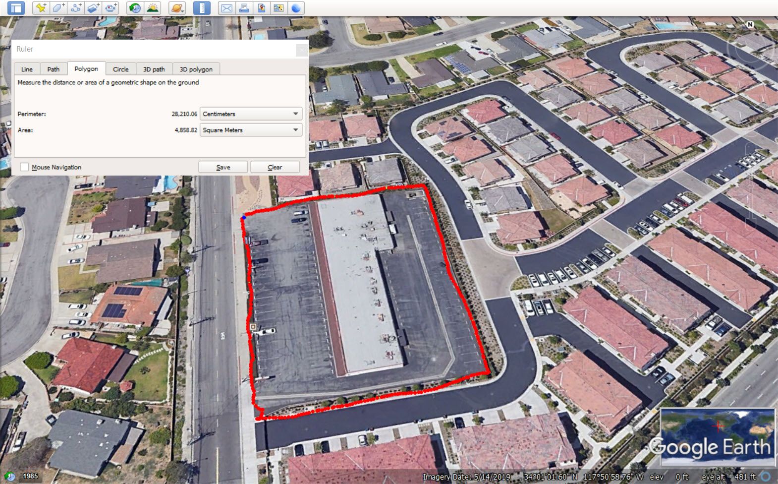 Measure Distance on Google Earth Aerial View