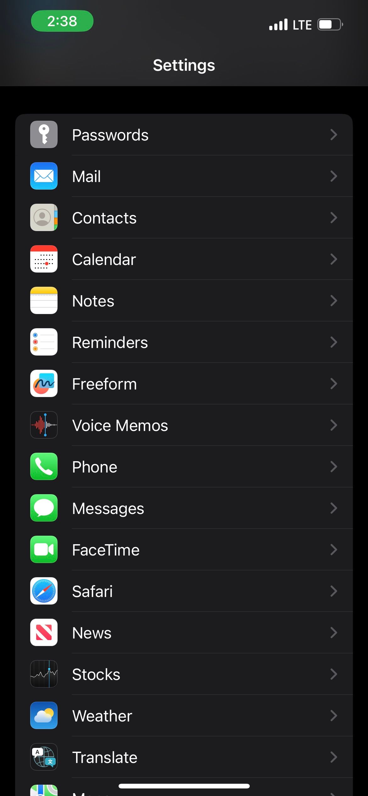 Settings on iOS