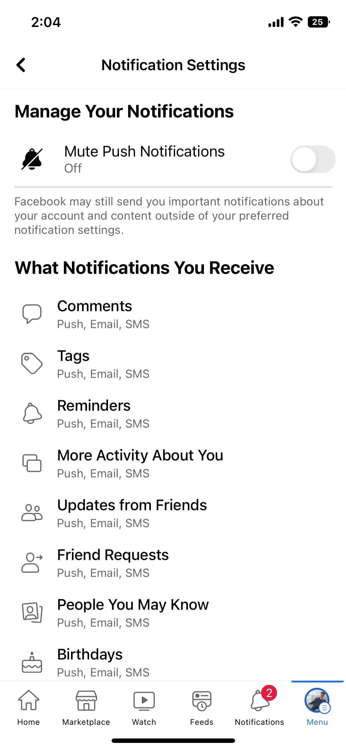 Mute push notifications option