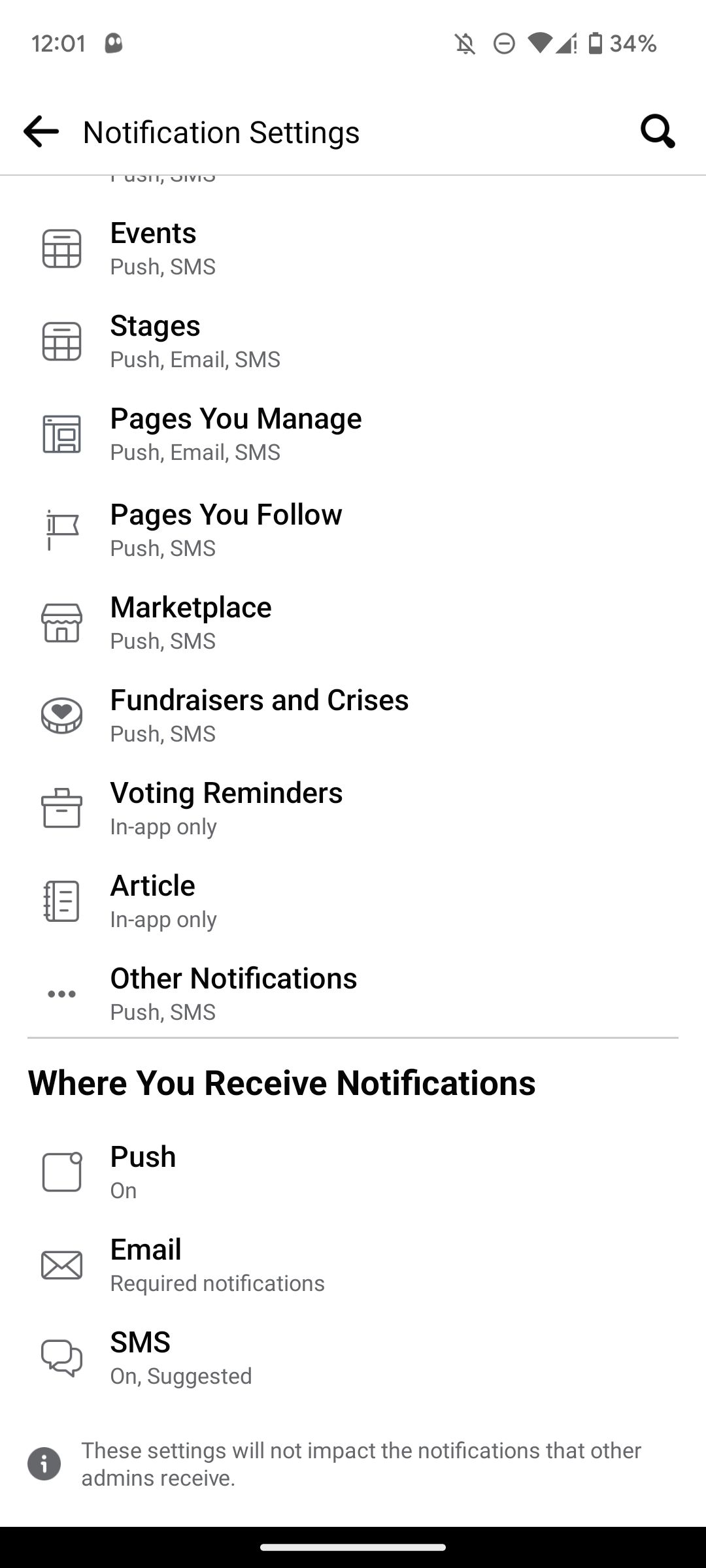 Notification settings on Facebook Android