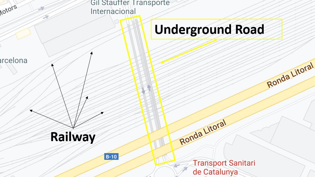 Google maps screenshot showing the differences between Railway vs underground road