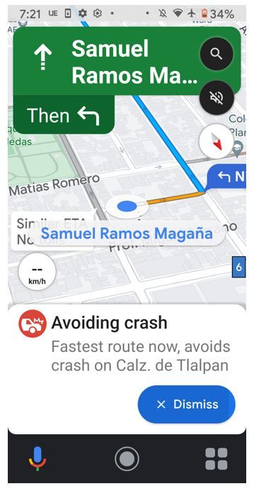 Google Maps Showing a Crash and Offering Rerouting