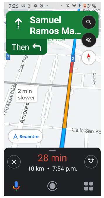 Google Maps showing heavy and medium traffic on screen