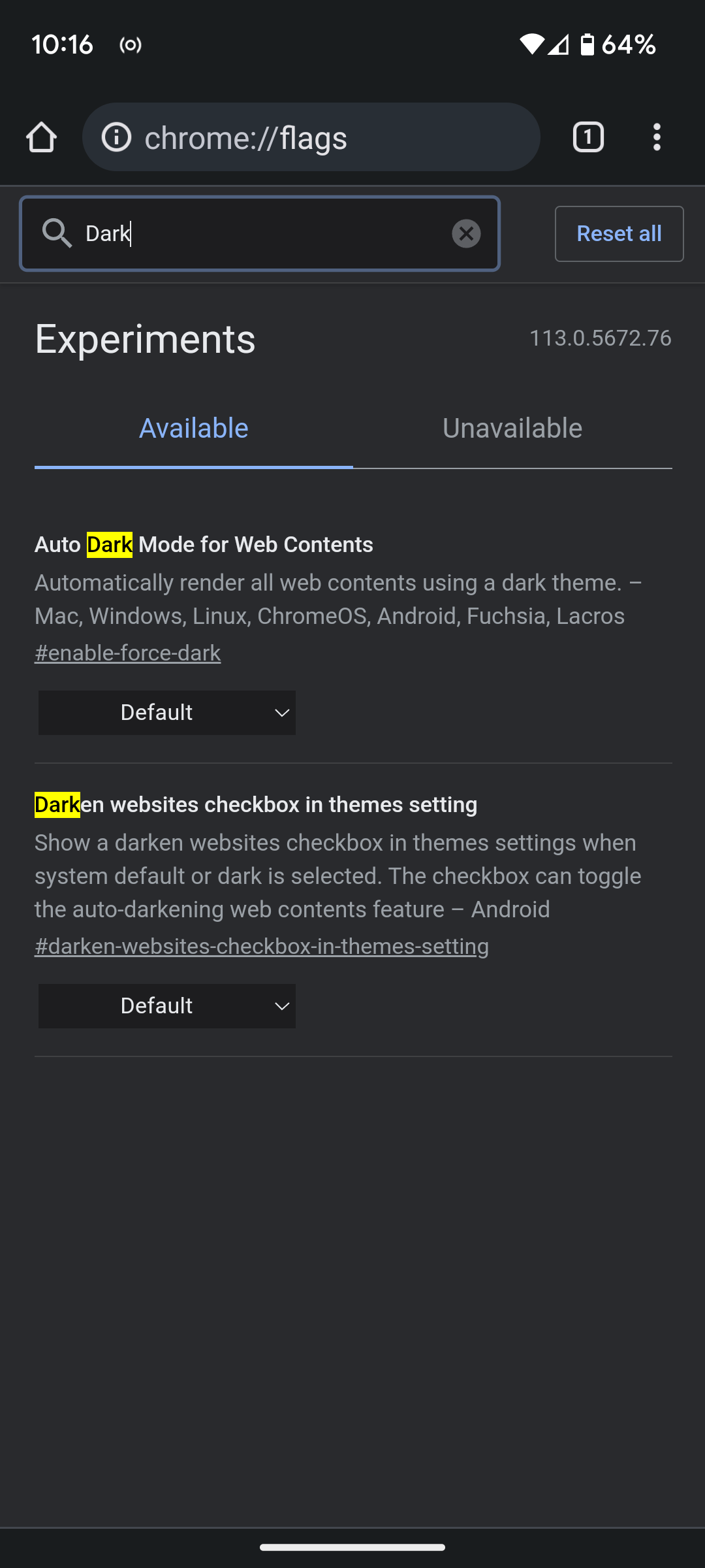 chrome android dark theme flag