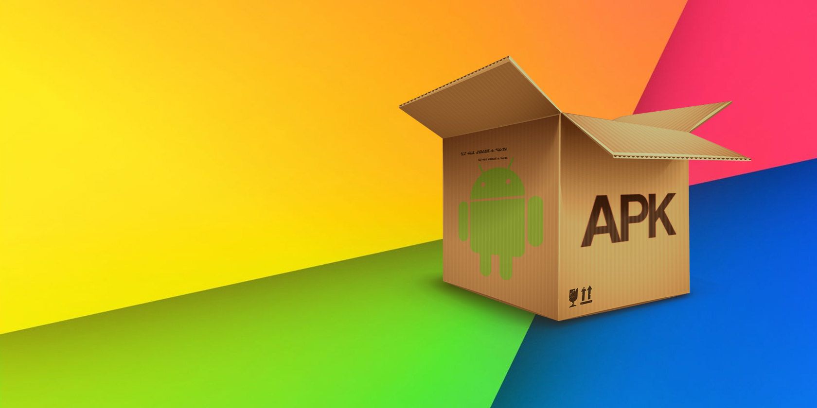 Cardboard box with “APK” on one side and Android logo on another side