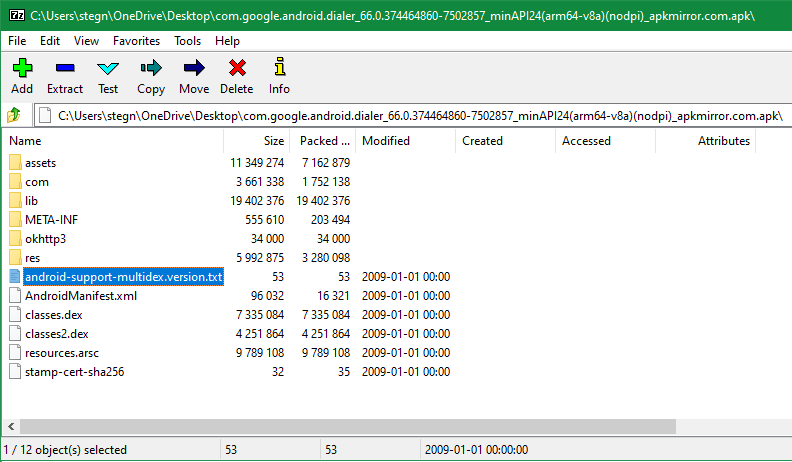 Android APK file in 7-zip