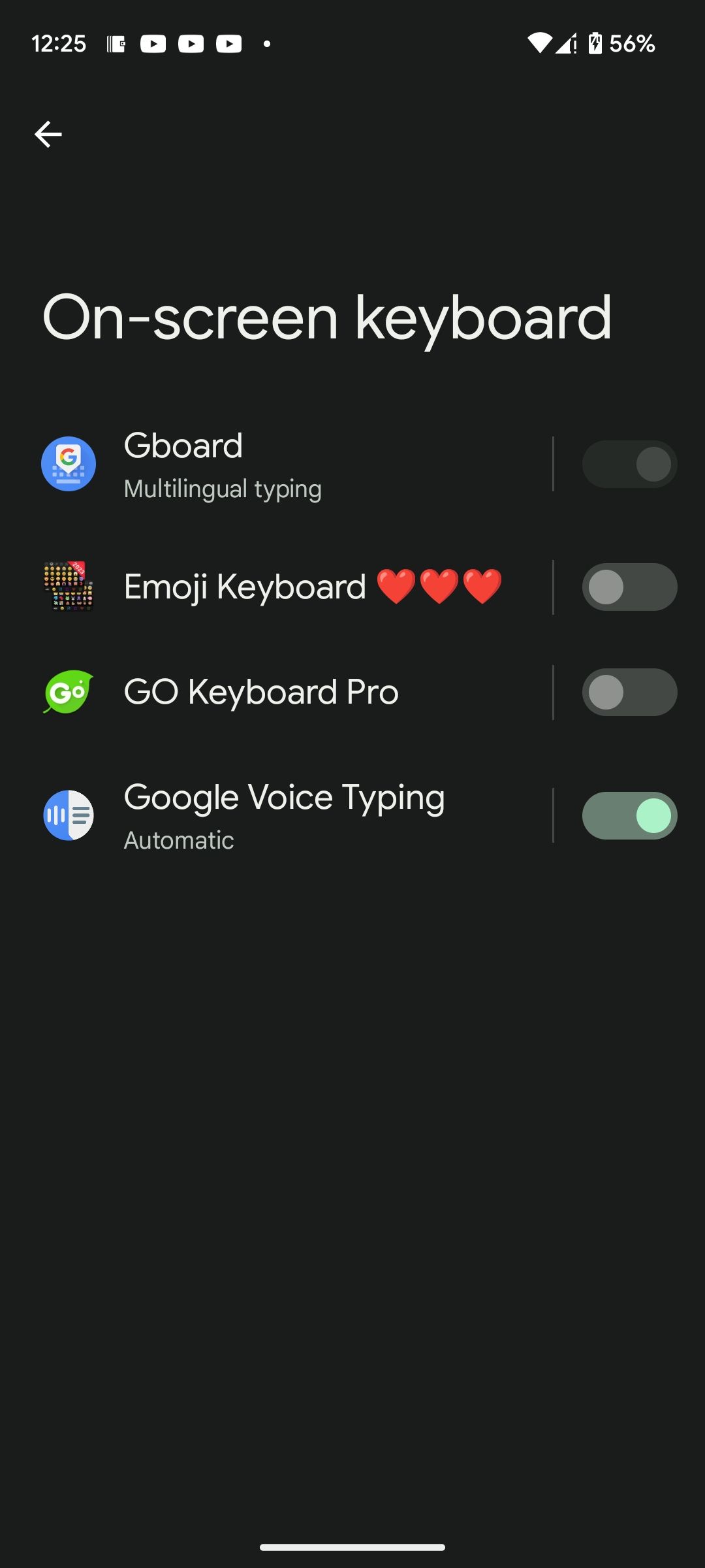 Keyboard selection options in Android