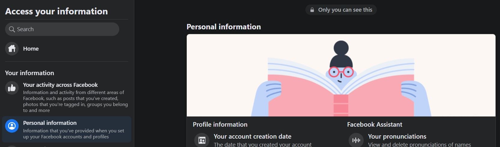 facebook profile information menu