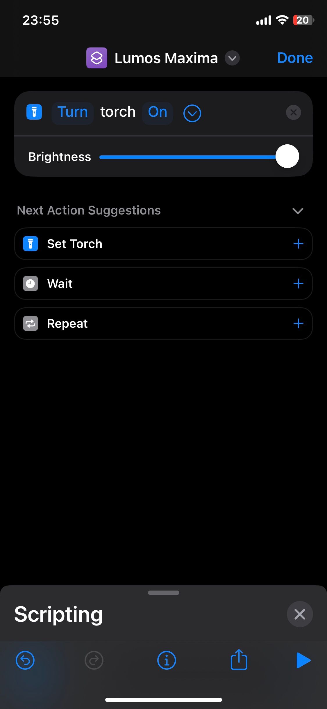 Create new shortcut screen with set torch brightness at highest