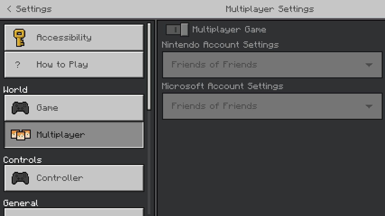 Multiplayer Setting Minecraft Switch